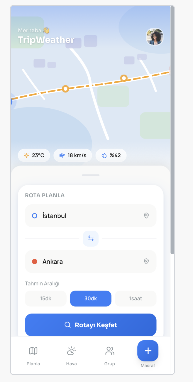 Seyahat planlama ekranı